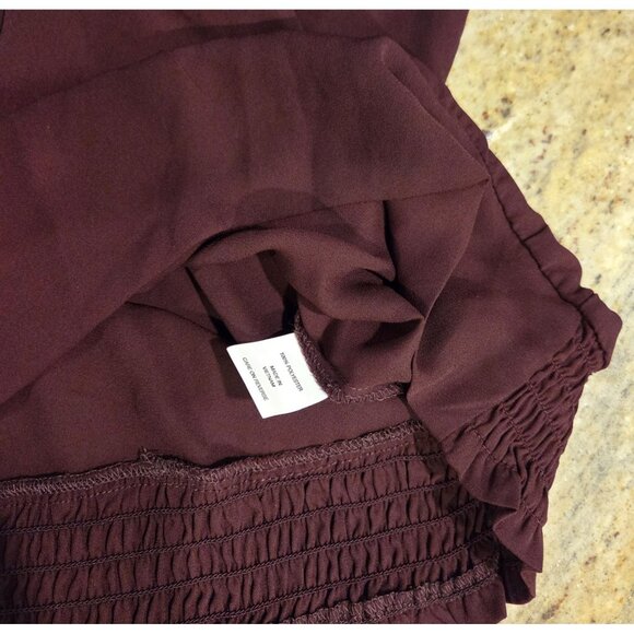 New! NY & Co Size L Burgundy Gold Side Button High Neck Blouse Old Money Smocked - Picture 6 of 15